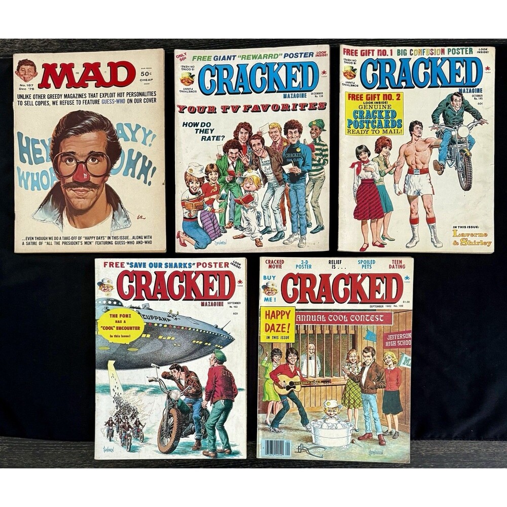 HAPPY DAYS-FONZE VINTAGE MAD/CRACKED Magazine LOT Of 5 Nice Condition-One Owner